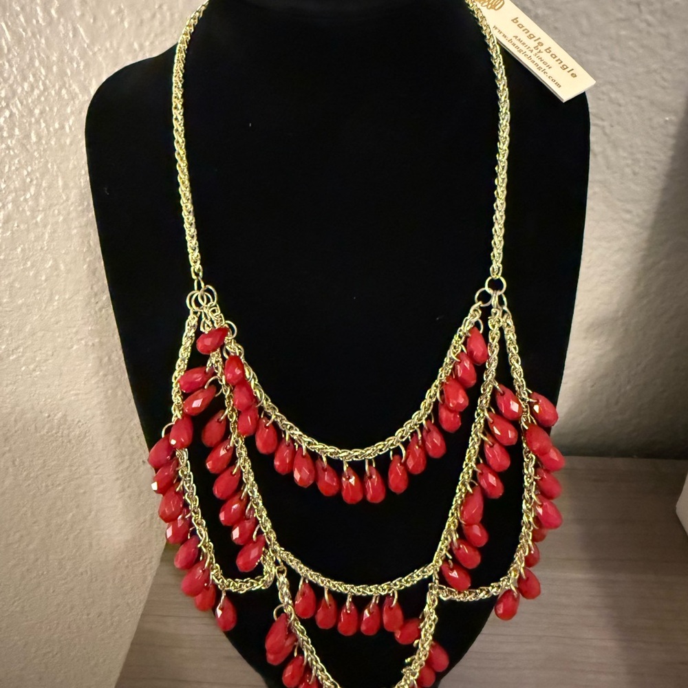 NWT Red and Gold Layered Necklace